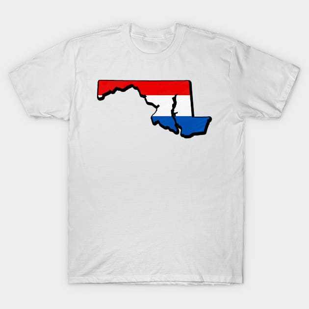 Red, White, and Blue Maryland Outline T-Shirt by Mookle